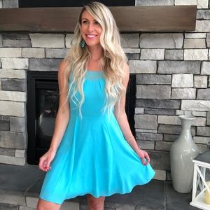Light Blue Dress with Mesh Sweetheart Top
